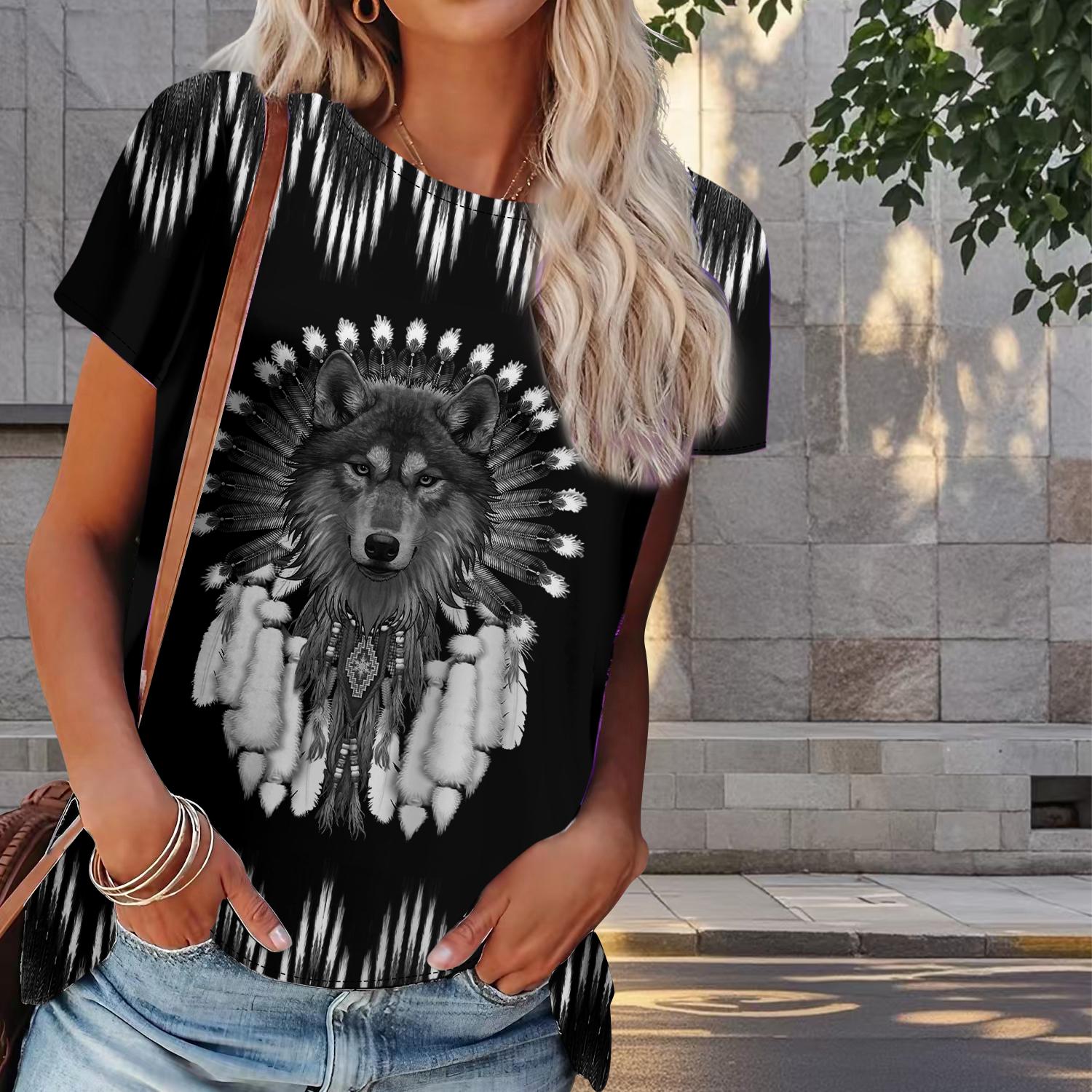 

Женская летняя футболка с принтом волка в стиле ретро, футболки с коротким рукавом, повседневные топы с принтом 8XL серый