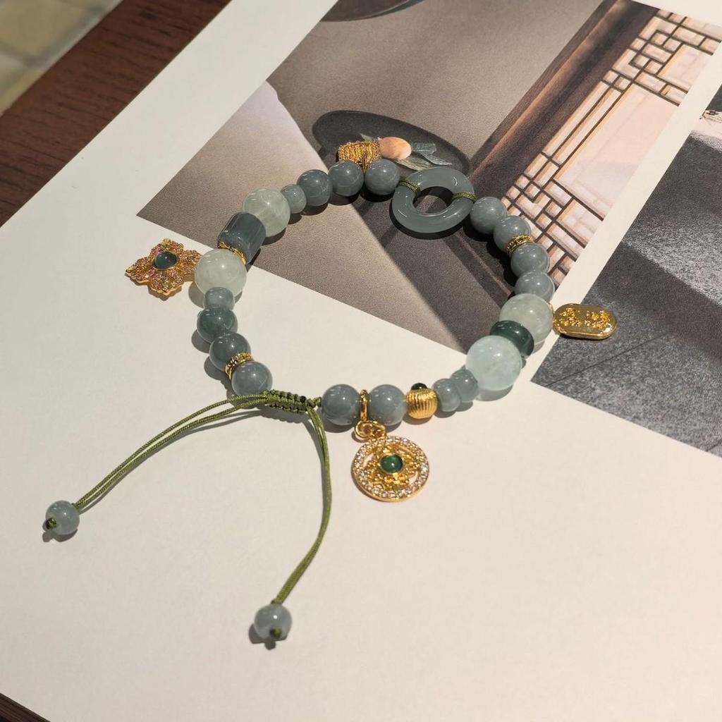 Chinese-Inspired Jade Wealth Bracelet with Gold-Plated Peace Buckle