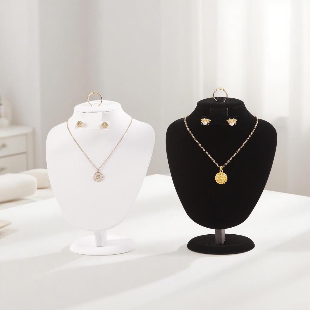Velvet Necklace Display Stand Set - Jewelry Mannequin for Pendants
