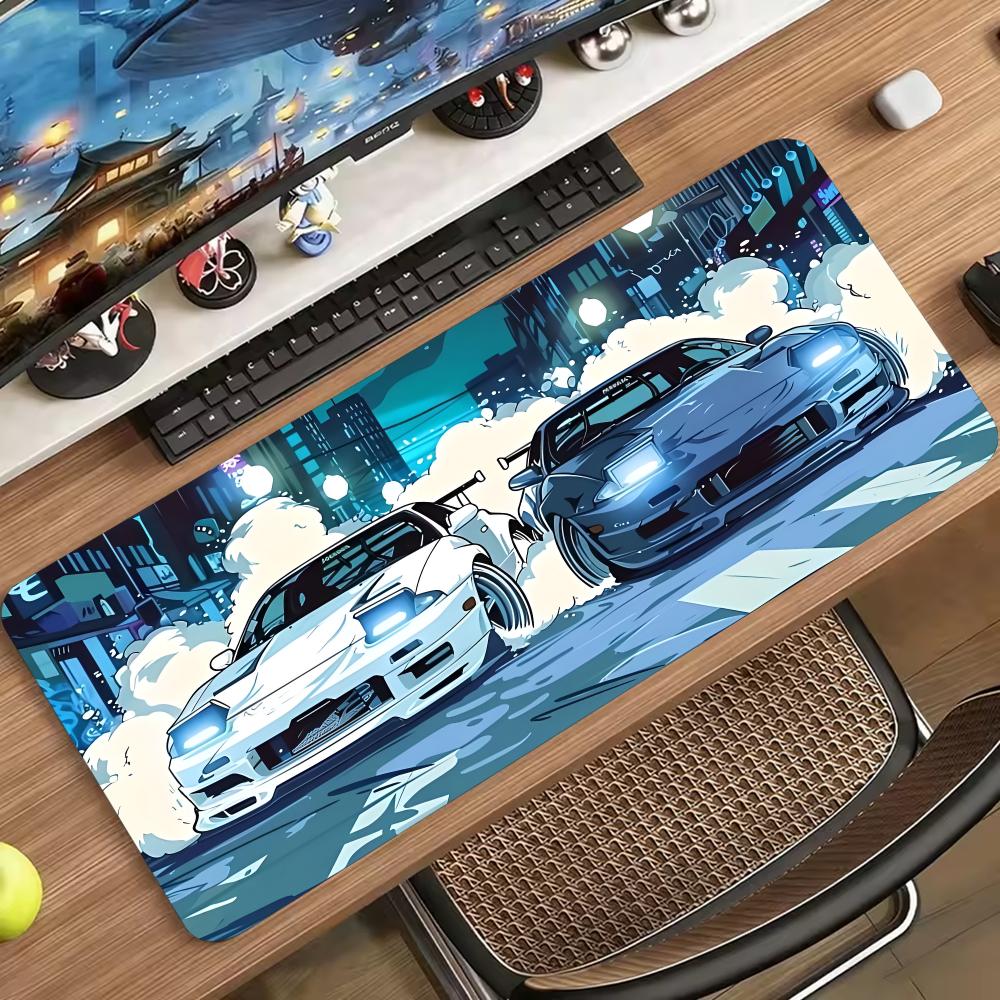 Neon Street Race Car Large Extended Mouse Pad Non Slip Rubber Desk Mat For Gaming Laptop Keyboard Office Desktop Decor
