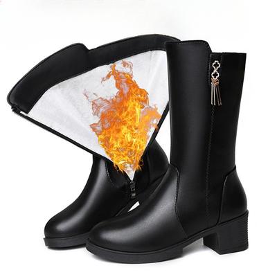 Women Winter  Mid-calf  Boots  Warm  Plush Women High-heeled  Boot High-quality Female Snow Boots