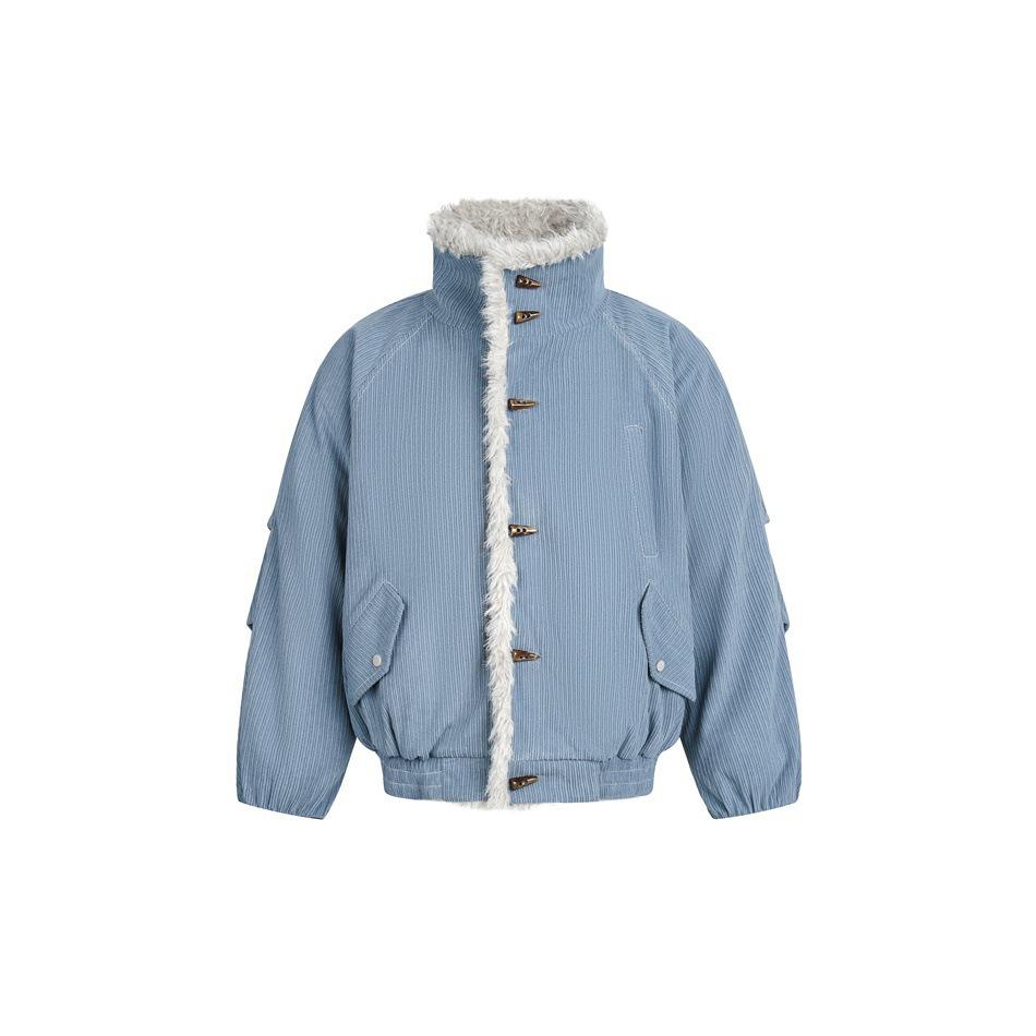 

YUU Men s Retro Corduroy Winter Jacket with Eagle Design, Fur Collar, and Horn Buckle XL