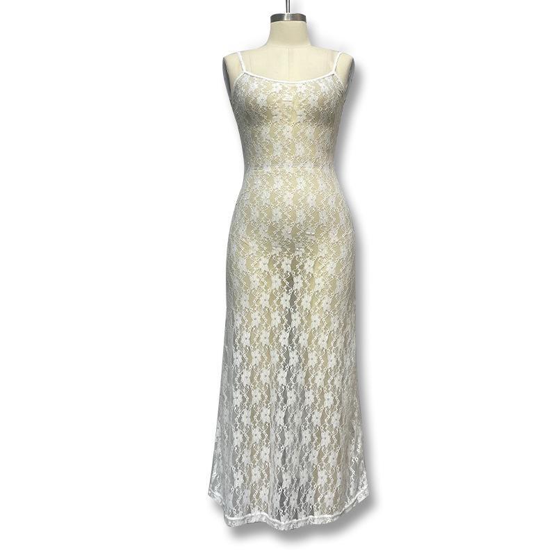 2026 Summer Lace Spaghetti Strap Midi Dress: European & American Style, Hot-Selling, Fashionable & Sexy Women's Clothing