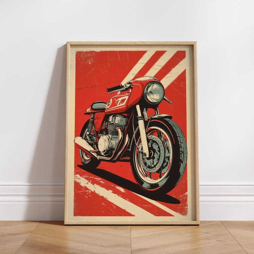 Vintage Cafe Racer Poster – Grunge Motorcycle Wall Arts Rustic Garage Decor Bold Bike Print Retro Biker Gift Industrial Vibes