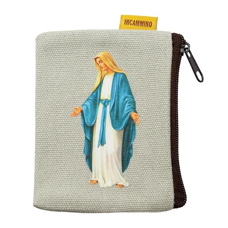 Bolsa para Rosario Católico de 9x7cm, Monedero Porta Rosario, Bolsa para Cuentas con Cremallera para Almacenamiento de Oración