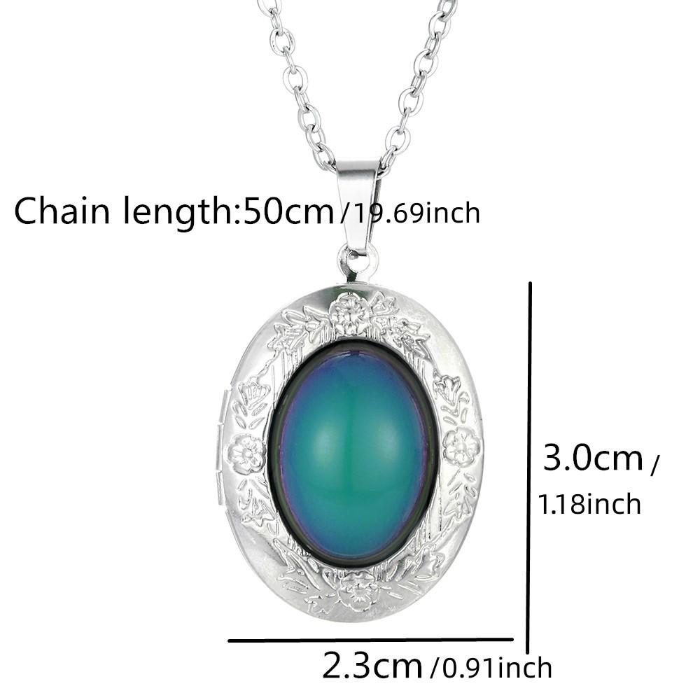 Cool Temperature Oval Locket Pendant Mood Changing Necklace Emotion Color change Jewelry for Men Women Lovers Photo Frame Box
