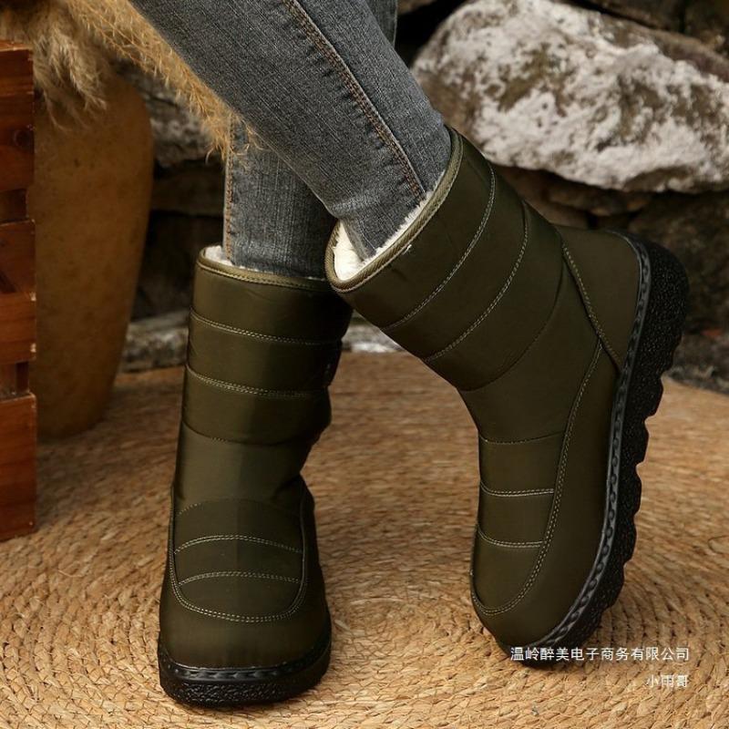 New Fleece Warm Thick-soled Snow Boots for Women, Plus-size Velcro Mid-calf Cotton Shoes