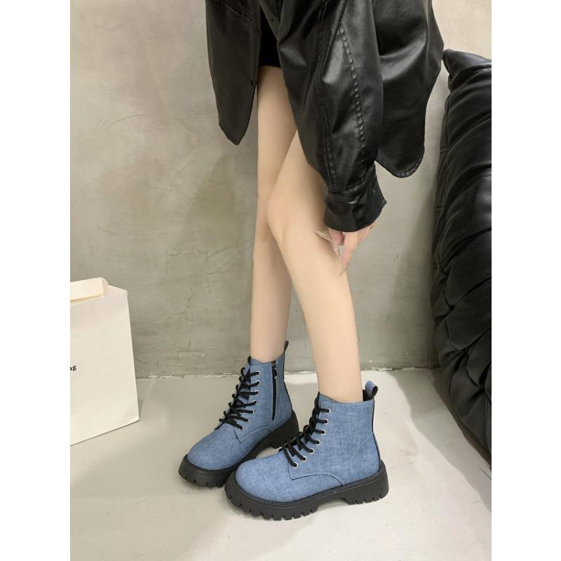 

Autumn new small short boots women s autumn new small thick-soled casual versatile lace-up Martin boots 35 синий