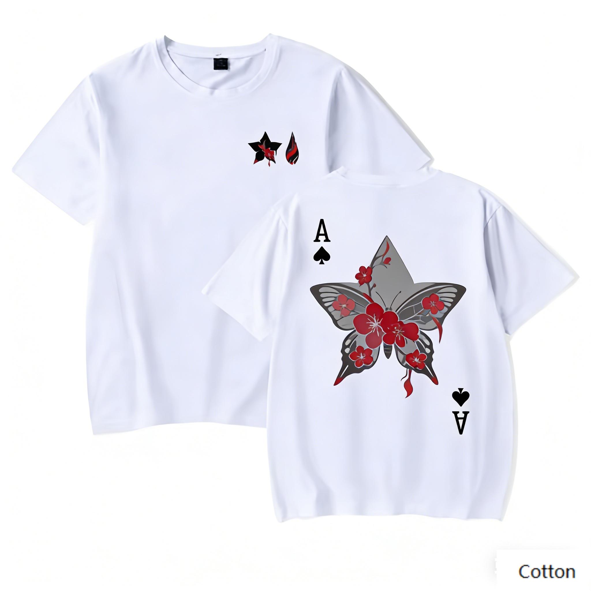 

Oversized TShirt with Ace of Spades Butterfly Graphic Loose Streetwear Style Soft Breathable Fabric Classic Crew Neck S