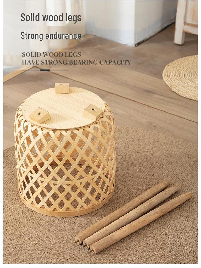 Nordic Style Bamboo Woven Plant Basket - Rattan Balcony Pothos Stand