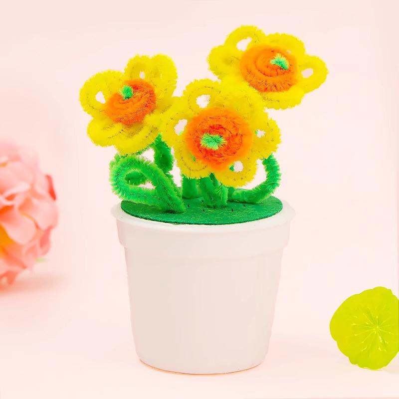 1 Set Kids Creativity Handicraft Diy Flower Pot Multicolour Chenille Stems Pipe Cleaners Handmade Children Toys