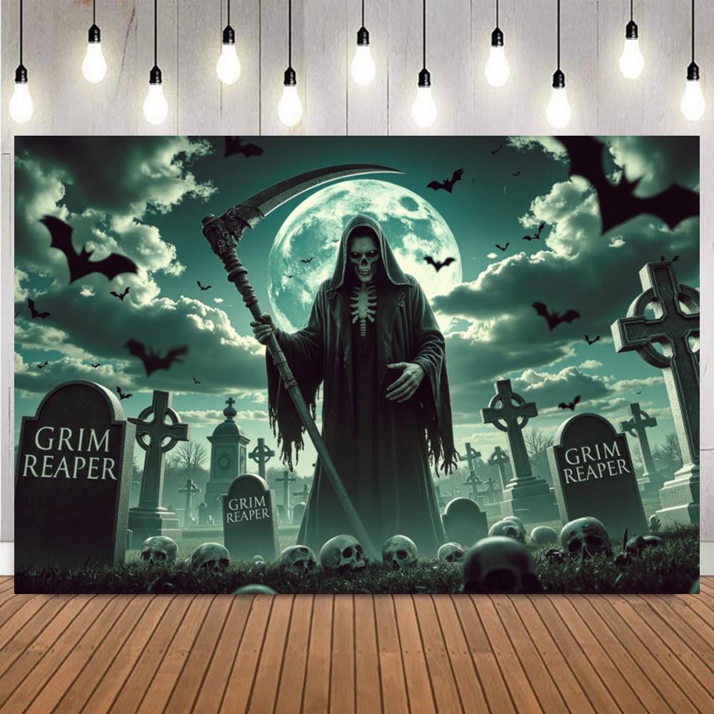 Halloween Grim Reaper Backdrop Horror Party Banner Kids Room Photo Poster Decor Background4