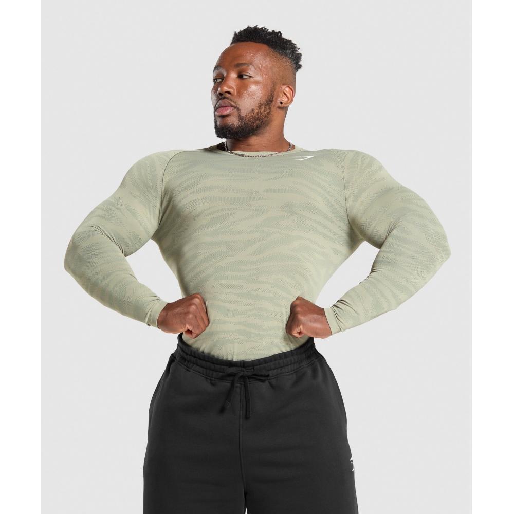 

Gymshark Geo Animal Seamless Long Sleeve T shirT Chalk Green uniT Green A6a7r Ecv7 XS