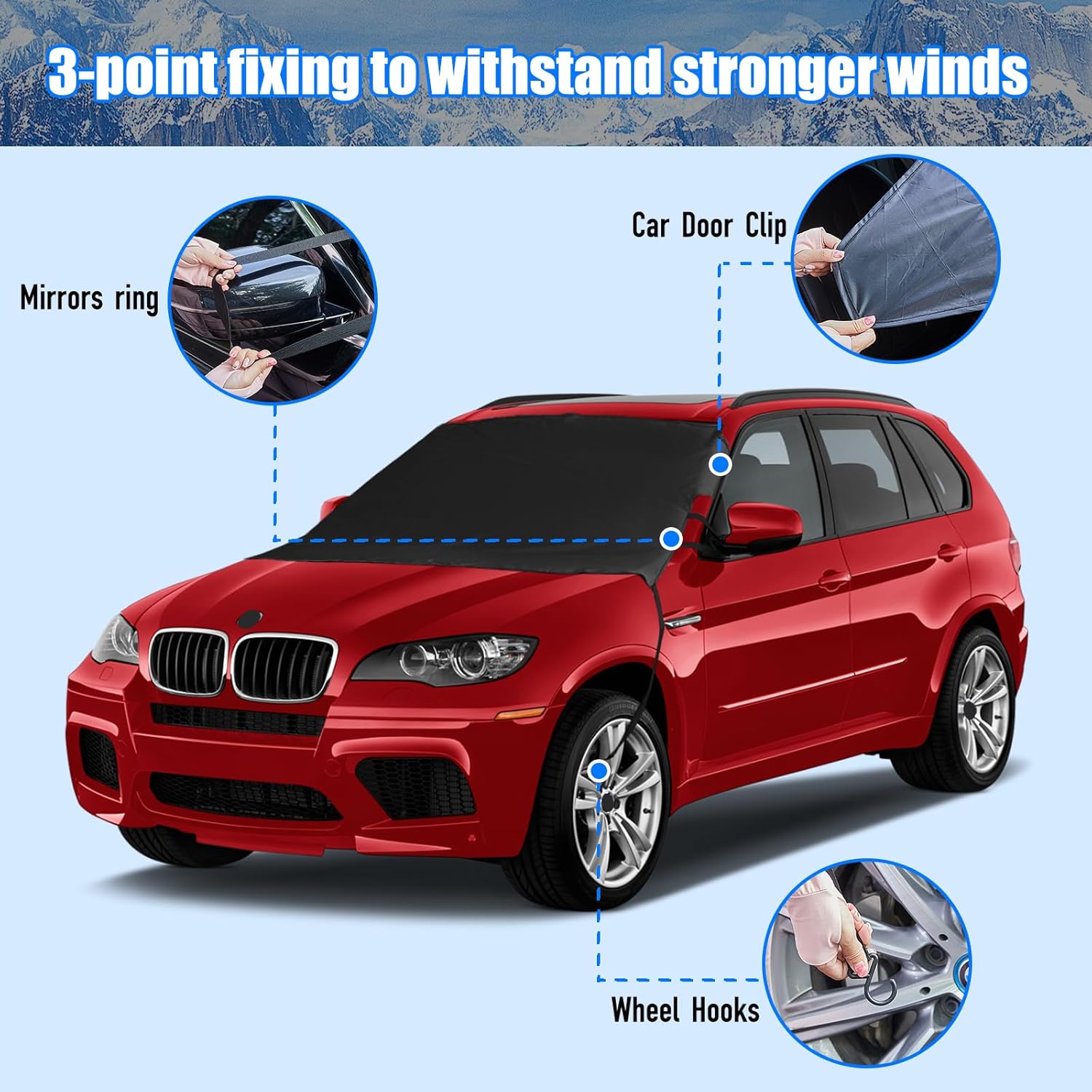 Windshield Cover for Ice and Snow, Car Windshield Snow Cover Winter Ice Sunshade Protector, Universal Fit SUV Auto Car Cover Snow Water Proof UV Dust