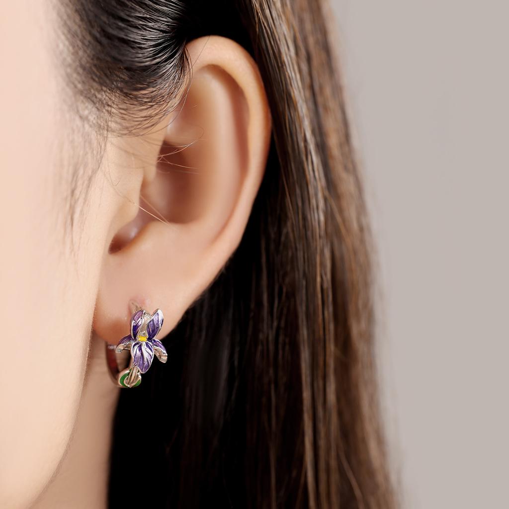 925 Sterling Silver Purple Flowers Series Earring Jewelry Versatile Hoop Earrings For Women Jewelry Fine Birthday Party Gifts