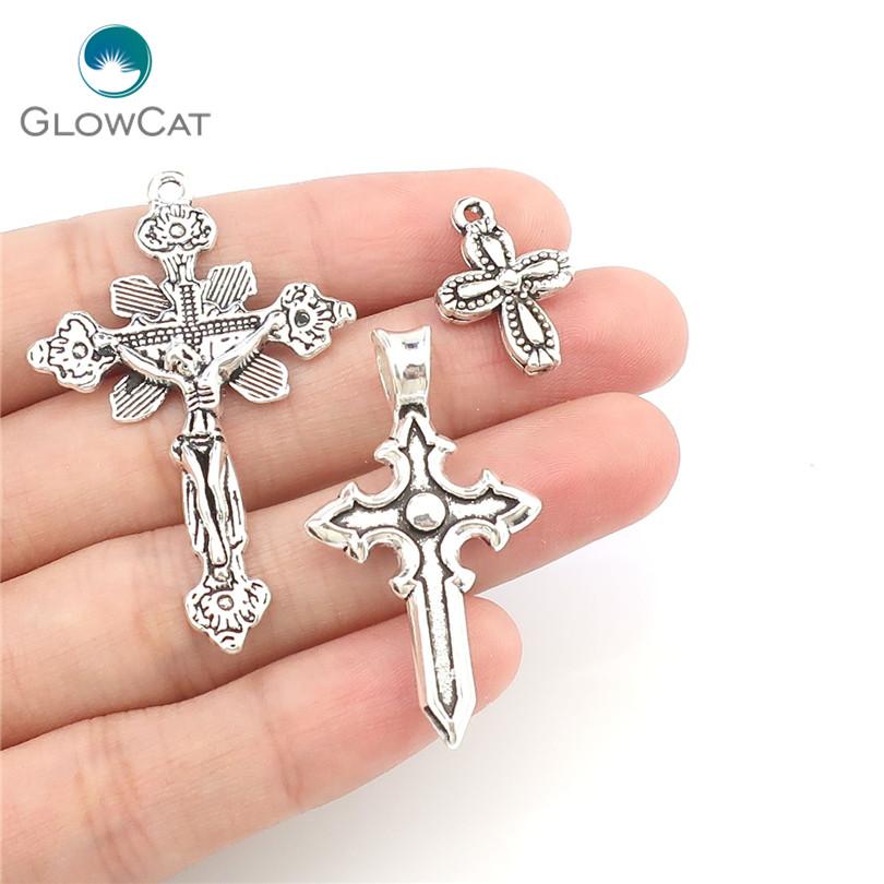 Mix 26 Stuks Kruis Bedel Vintage Zinklegering Kruisen Hanger Religieuze Geloof Bedels Sieraden Onderdelen Maken Cruces Bisuteria