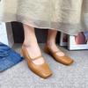 Johnature Echtes Leder Retro-Pumps mit niedrigem Absatz, Damenschuhe, quadratische Zehen, flache, bequeme Loafer-Schuhe
