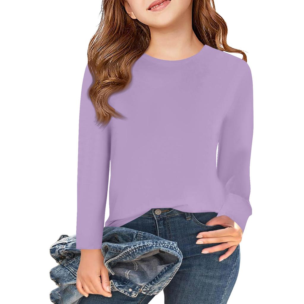 Langarm T-Shirt mit Rundhalsausschnitt für Mädchen Weiches Atmungsaktives Leichtes Baumwoll-Oberteil für Kinder Tägliches Tragen Schuloutfits
