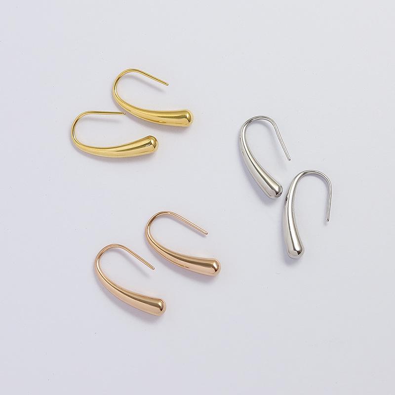 French Choker 18K Gold Plated Geometric Stud Earrings with Water Drop Hook - Titanium Steel, Hot Selling & Unique Model F315.