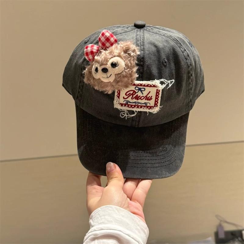 Cute bear plush cartoon sticker baseball cap female spring summer versatile face cap male couple