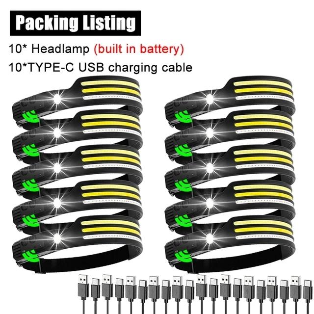 Sensor Headlamp COB LED Head Lamp Flashlight USB Rechargeable Head Torch 5 Lighting Modes Head Light with Built-in Battery