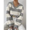 Women's Autumn and Winter V-neck Twisted Flower Pullover Sweater for Women's Clothing