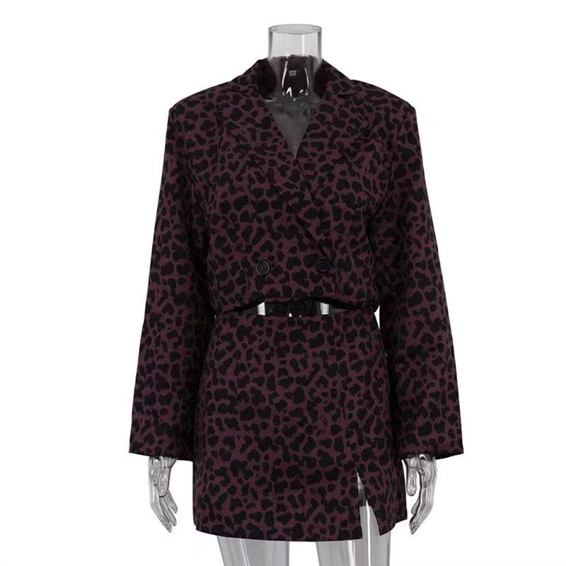 

Western Style Leopard Print Print Blazers Shorts Set Leopard Print Suit Shorts Set Burgundy S