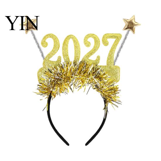 2027 Digital Headband Hair Hoop, Non-Slip with Adjustable Star And Number Design, New Year Eve Hoop Holiday for Christmas Parties Adults Kids