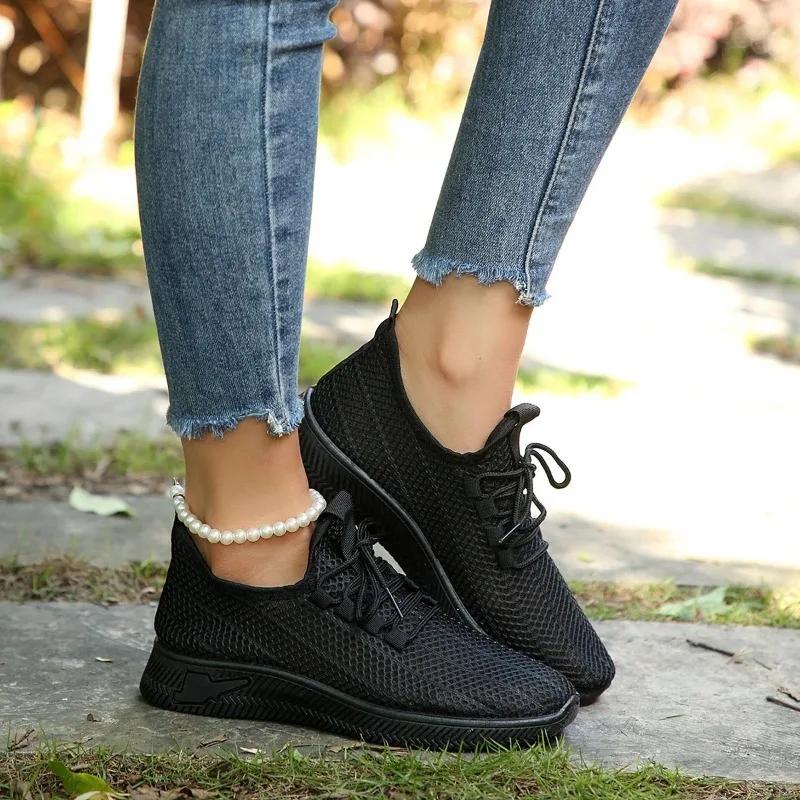 Fashion Shoes Female Hot Sale Lace Up Women's Vulcanize Shoes Autumn Breathable Mesh Solid Solft Sole Casual Comfortable Walking Shoes