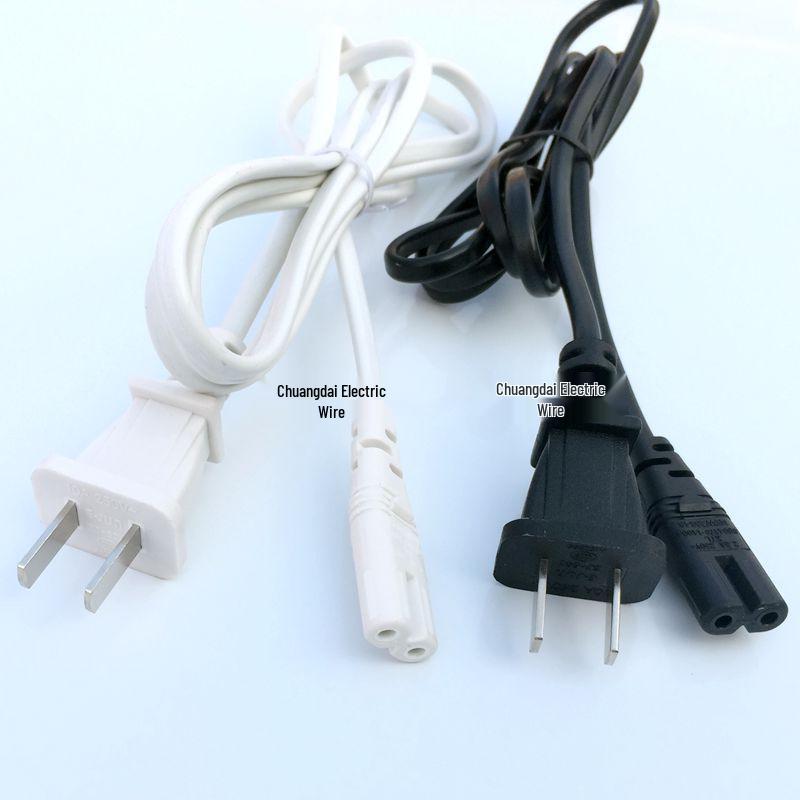 Two-Pin Power Cord with Tail Clip and Stripped Ends, 2-Core Switch AC Plug