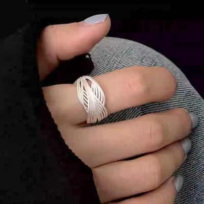 Women Geometric Ring Hollow Out Linear Matt Solid Color Retro Ring Adjustable