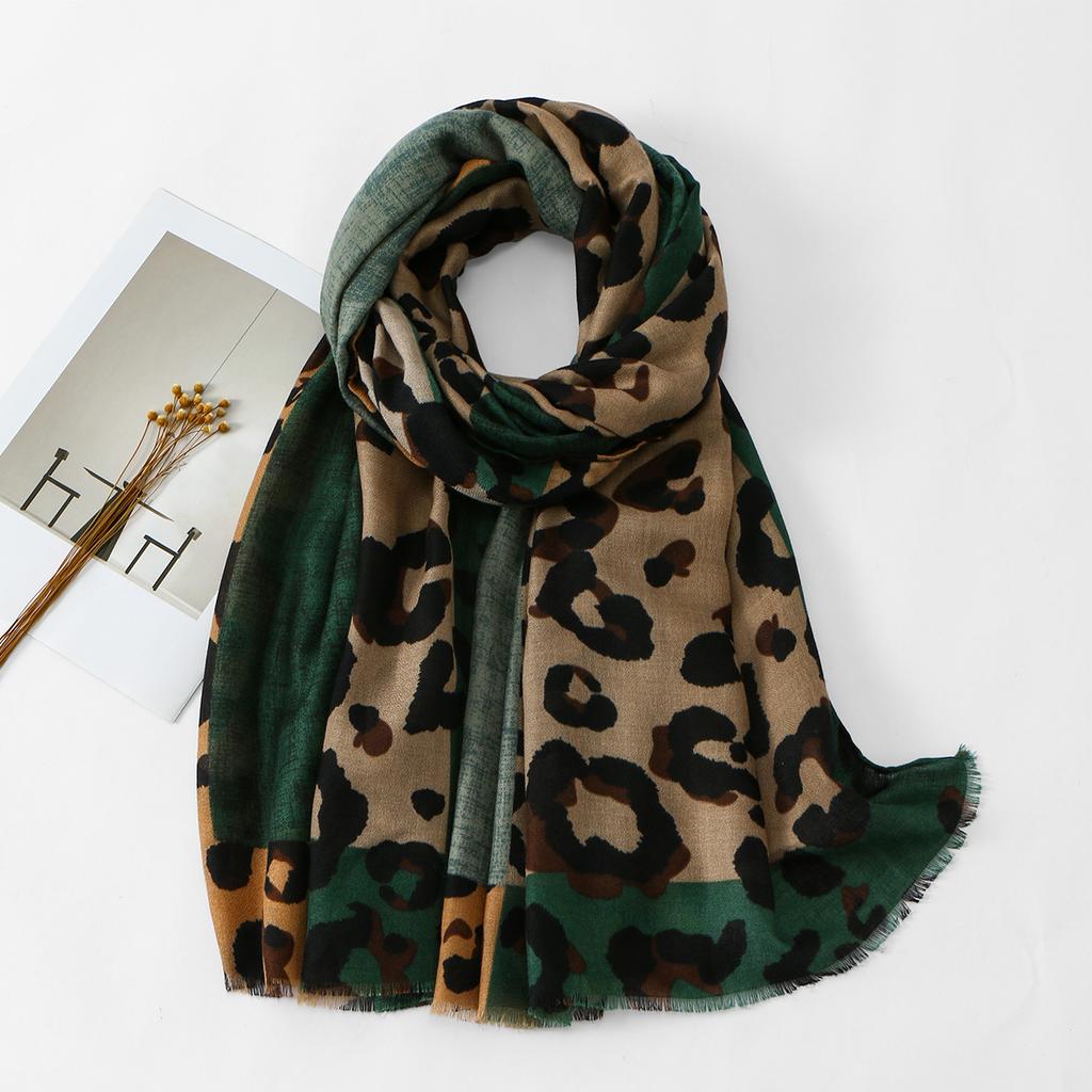Vielseitiger Baumwoll-Leoparden-Schal Damen Dünner Brauner Schal Zweifarbig Warmer Schal Modischer Pendlerstil