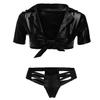 Sexy Bra Set Women's Underwear PU Latex Leather Sexy Lingerie Porn Dress Ladies Sexy Bodysuit Women Panties Erotic Deep V-Neck