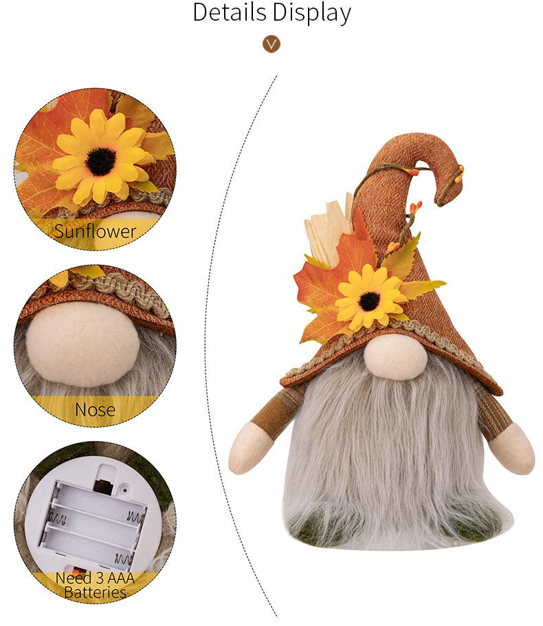 Haobei Thanksgiving Harvest Decor: Maple Leaf & Sunflower Beanie with Rudolph Light-Up Gnome