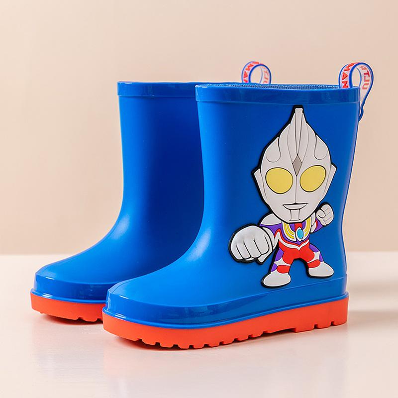 2024 Kids Ultraman Tiga Non-slip Wear-resistant Rain Boots with Drawstring for Boys 190 (Size 29/30)