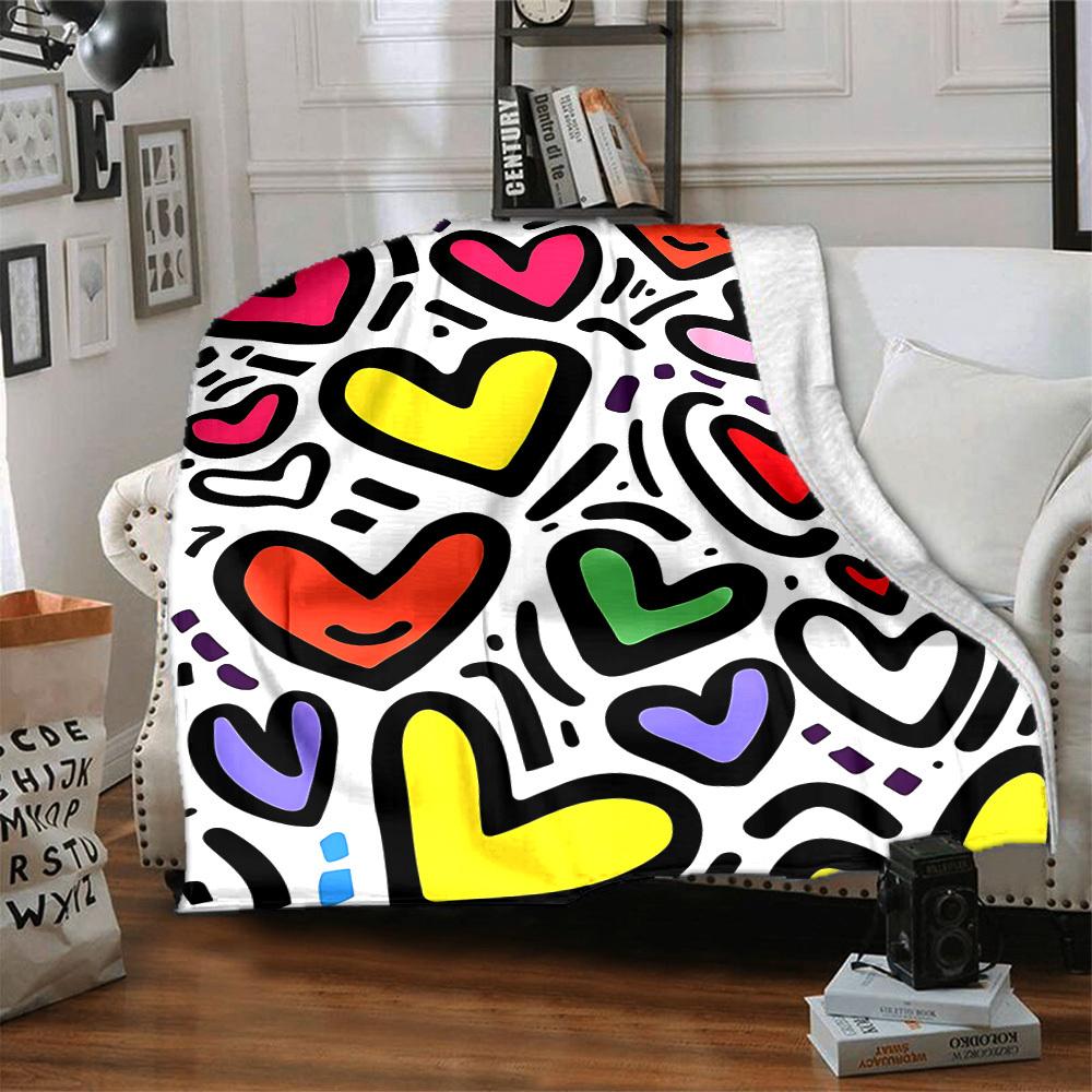 1pc Colorful Hearts Blanket Warm,Perfect for Camping And Travel, Making It a Great Gift for Any Season yy250904180