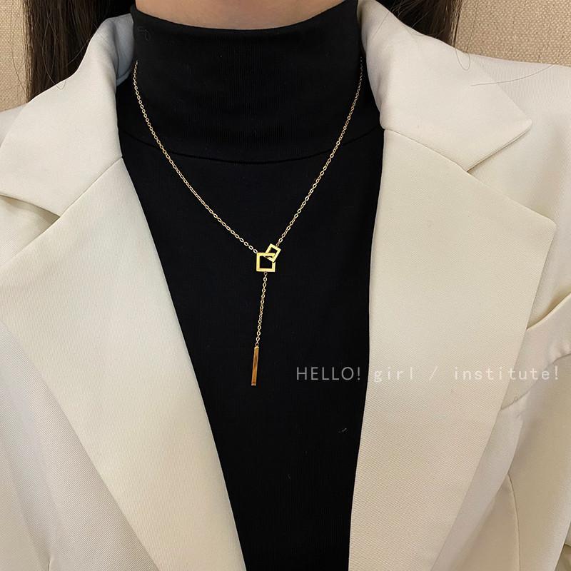 Korean version niche minimalist design titanium steel necklace women's fashion light luxury temperament versatile high-end sweater chain