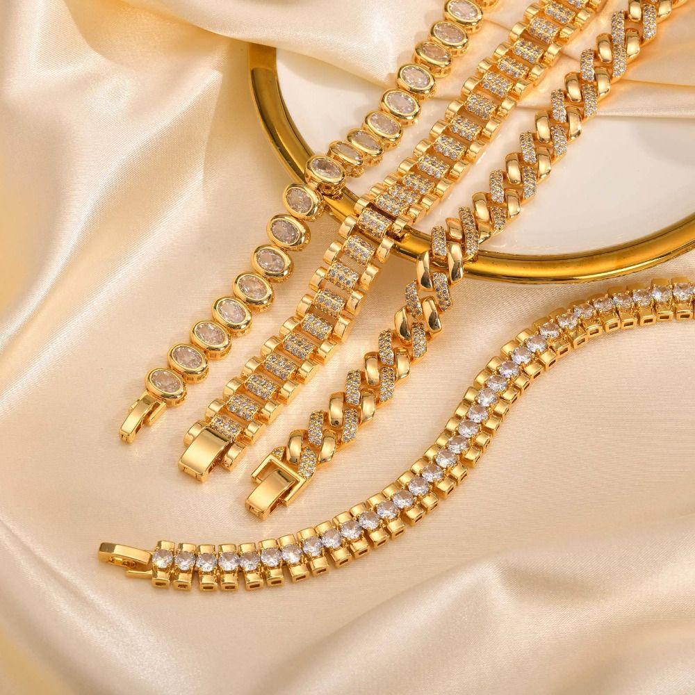 Jewelry Block Chain Bracelets Waterproof Cubic Zirconia Bangle  Jewelry Accessories