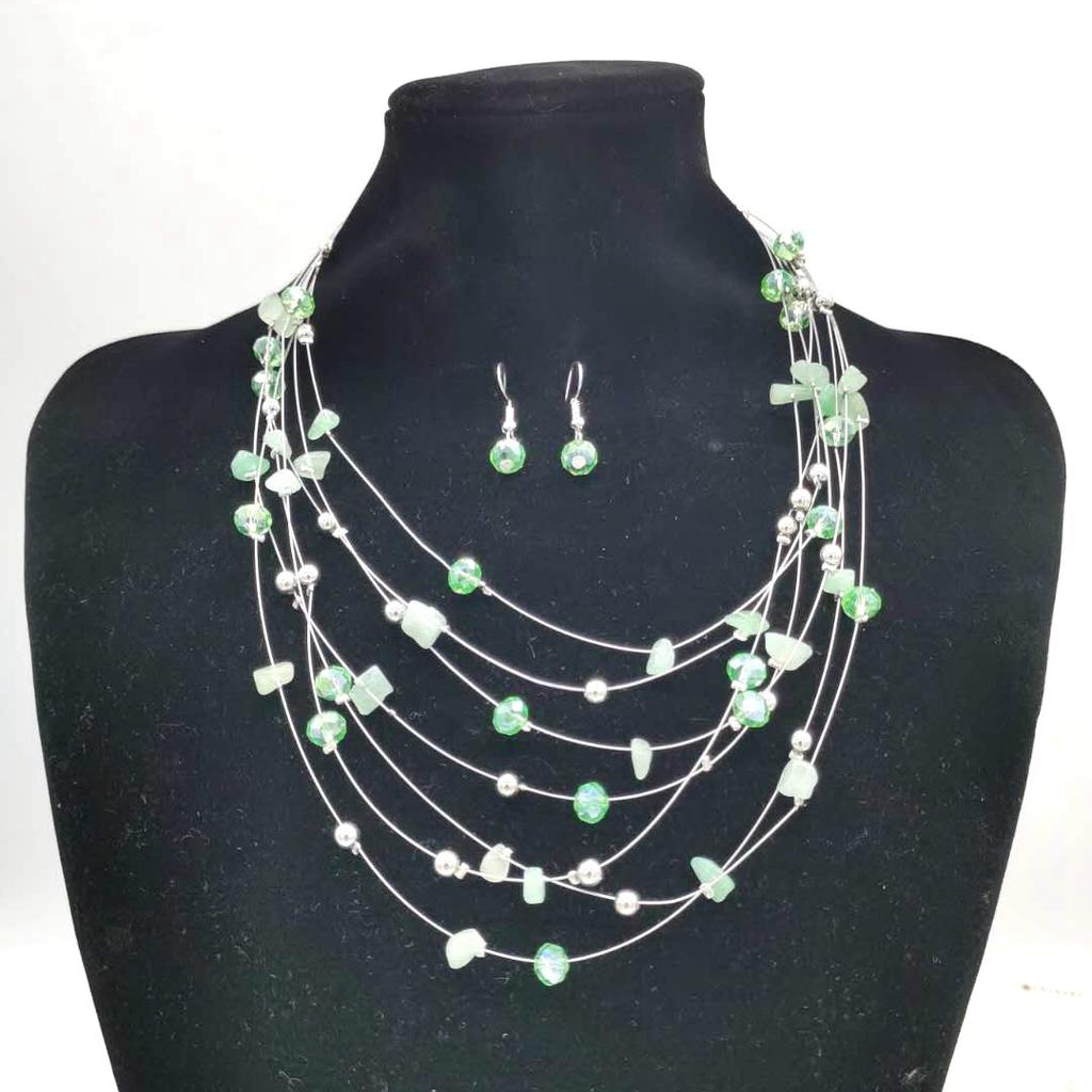 Crystal Shell Gravel Multilayer Bohemian Necklace Earrings Set Ladies Multilayer Beaded Necklace N155
