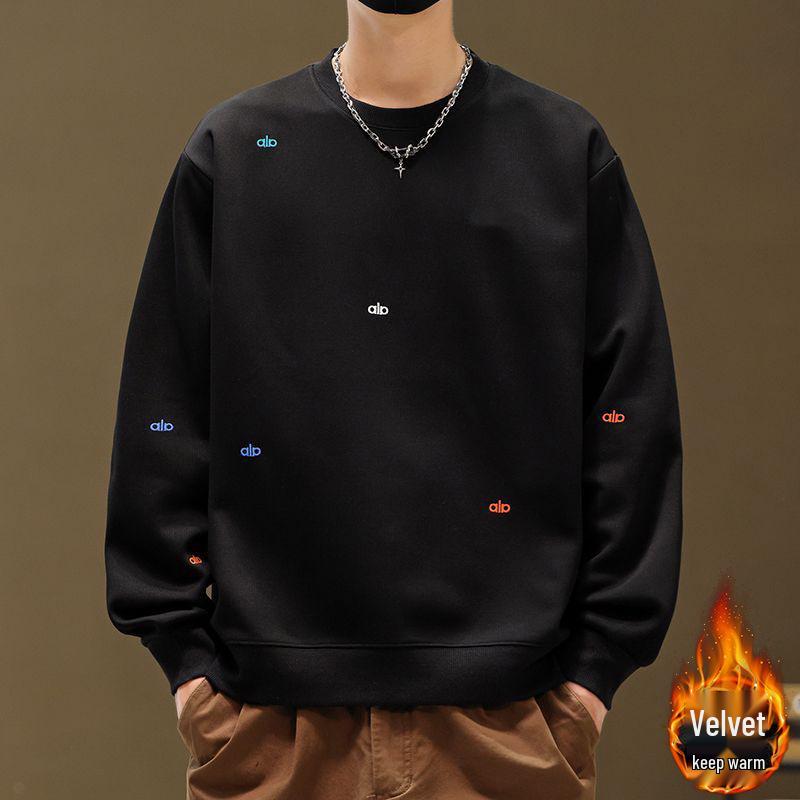 Trendy Luxury Slim Fit Men s Fleece-Lined Round Neck Hoodie - Autumn/Winter L