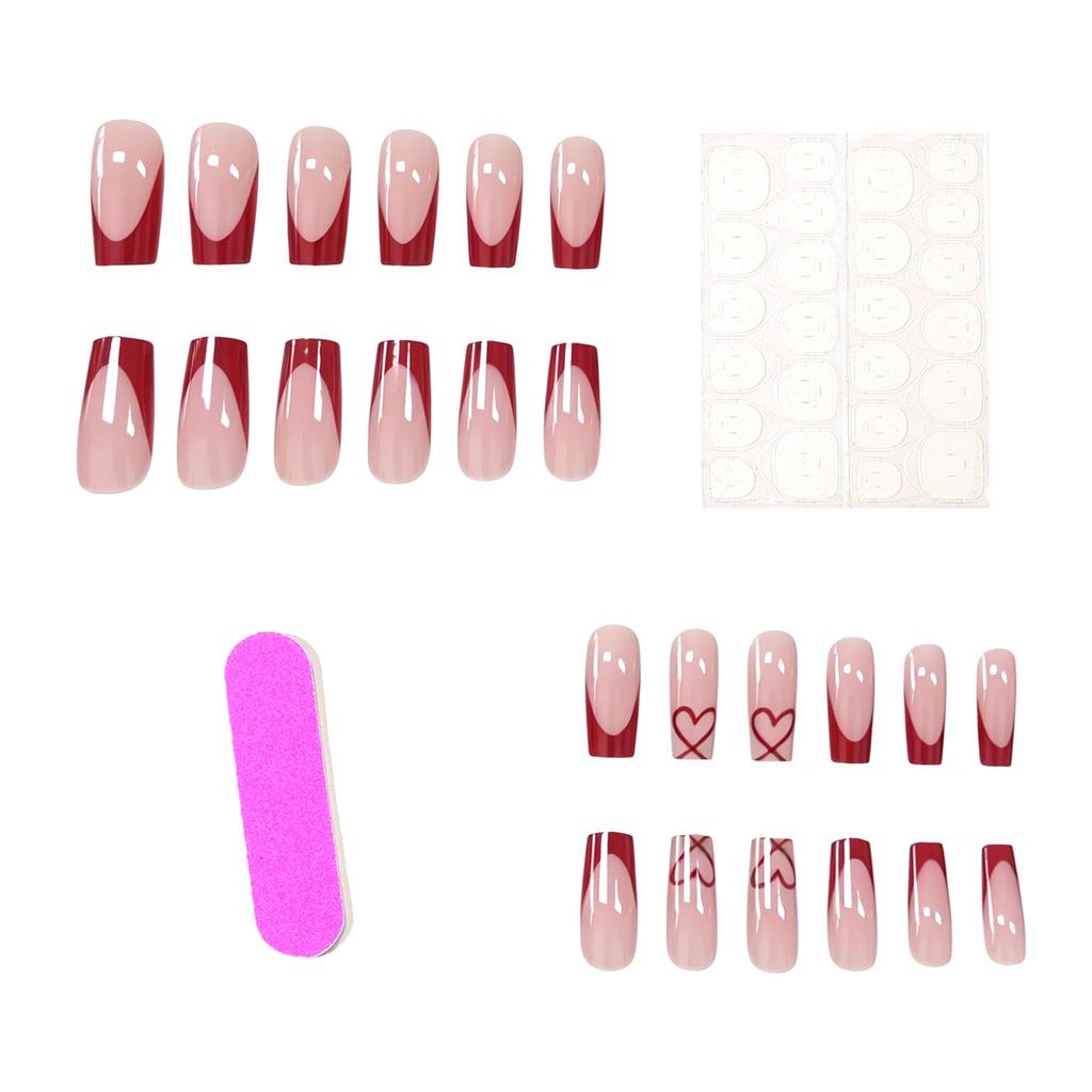 24 Nail Art Red French Love Pure Desire Valentine'S Day Versatile Medium And Long Square Nail Wear