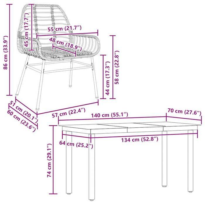 VidaXL Ensemble à manger jardin 5pcs marron poly rotin verre 3334543