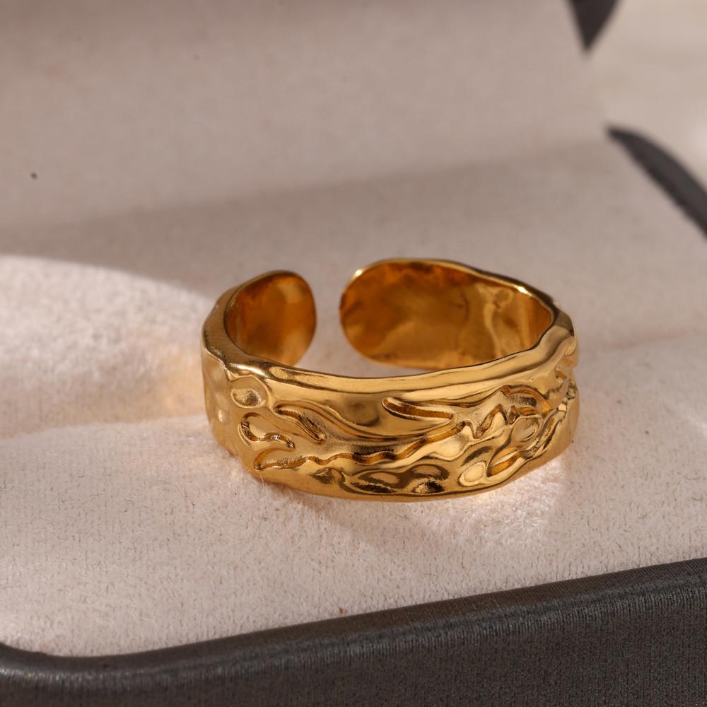 New Trend Stainless Steel Geometric Texture Wide Rings For Women Men Irregular Gold Color Wedding Ring Female Punk Jewelry Gift
