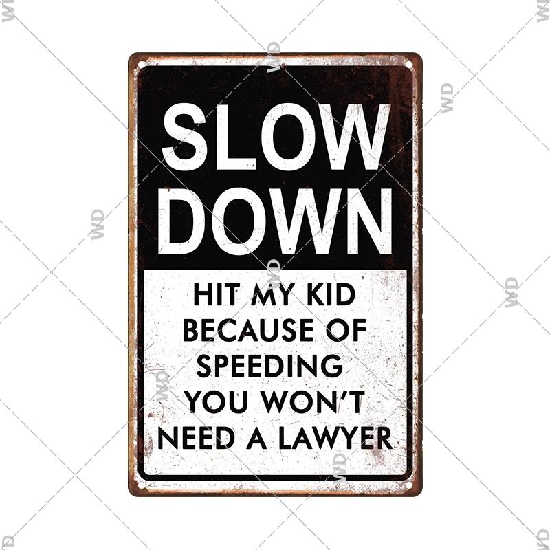 Tin Sign No Parking Slow Down Caution Warning Do Not Pass Metal Vintage Plaque Retro Metal Plate Traffic Yard Street Wall Decor