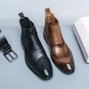 British Style Male Casual Leather Ankle Boots Classy Mens Chelsea Boots Leisure Walk High Top Shoes Outdoor Party Weddidng Shoes