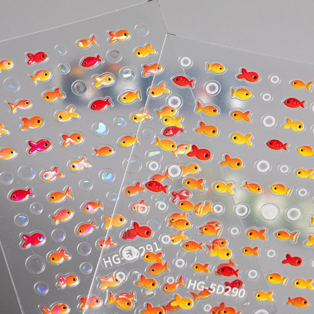 Little Red Fish Jelly Summer Goldfish Carp Ocean Beach Mermaid Sea Shiny Small Koi Soft Relief Nail Art Stickers Manicure Decals