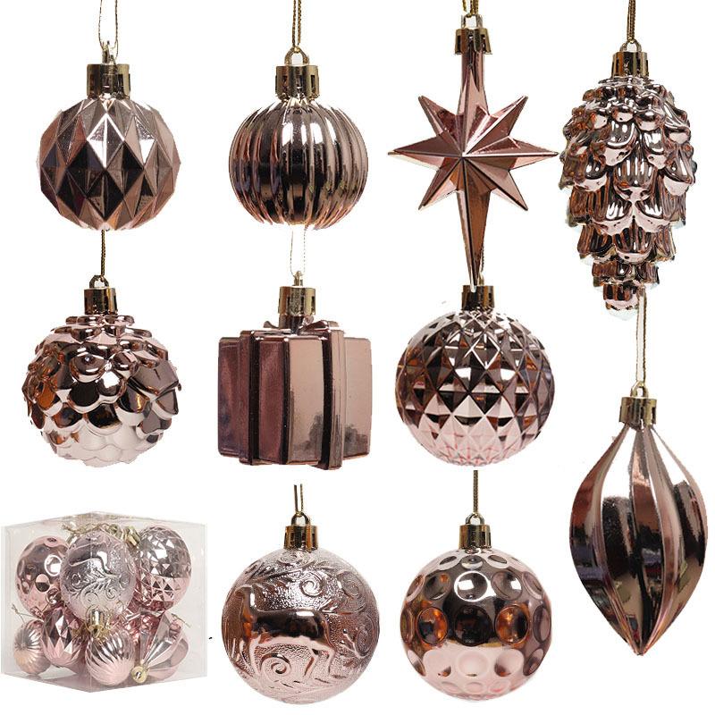 

Гальванизированный пластиковый рождественский шар в форме рождественской елки, подвеска для украшения, подвесные рождественские принадлежности розового золота