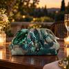 Slim Profile Sequined Woven Pouch Bag Lightweight Embroidered Floral Handbag