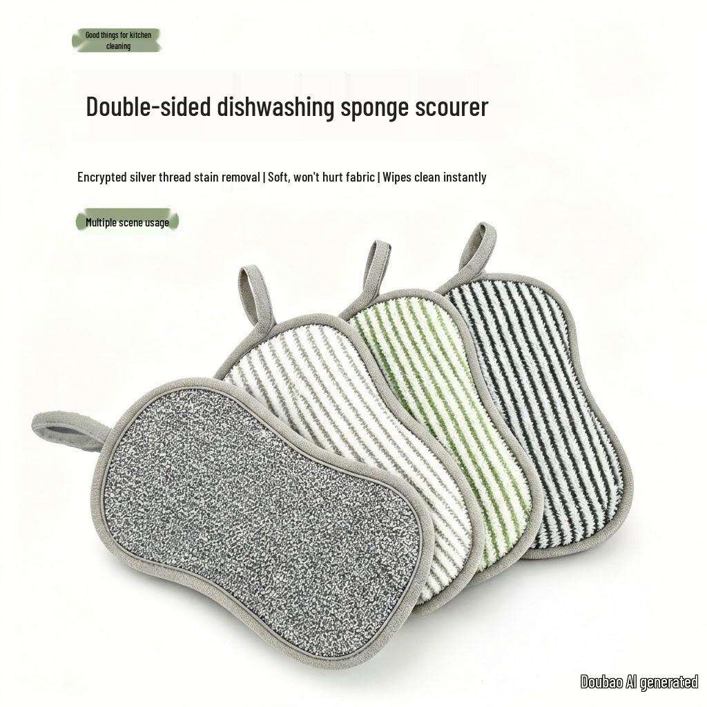 Double-Sided Silver Wire Dishwashing Sponge - Oil-Resistant Scrubber for Kitchen, Bowls, and Pots