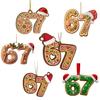 2 Pcs 67 Christmas Ornaments Funny Six Seven Gingerbread Hanging Ornament Acrylic Holiday Tree Decor Gift for Teens Kids Family Friends Coworkers